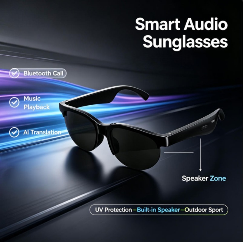 Smart Glasses Lens - Kacamata Audio Pintar dengan Panggilan Bluetooth,